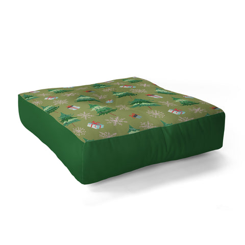 Pimlada Phuapradit Christmas Trees And Snowflakes Floor Pillow Square