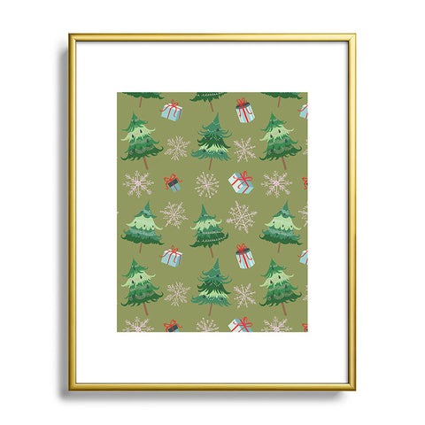 Pimlada Phuapradit Christmas Trees And Snowflakes Metal Framed Art Print