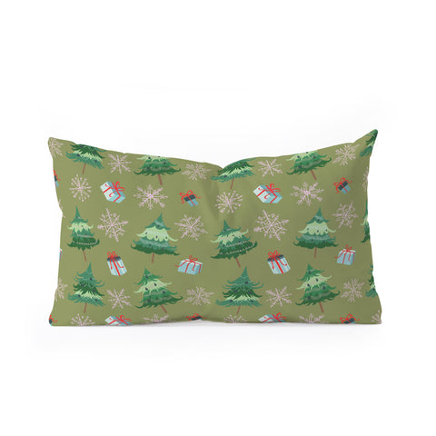 Pimlada Phuapradit Christmas Trees And Snowflakes Oblong Throw Pillow