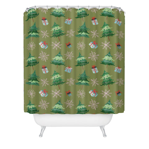 Pimlada Phuapradit Christmas Trees And Snowflakes Shower Curtain