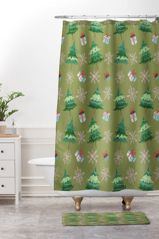 Pimlada Phuapradit Christmas Trees And Snowflakes Shower Curtain And Mat