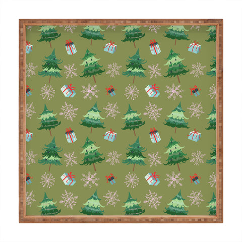 Pimlada Phuapradit Christmas Trees And Snowflakes Square Tray