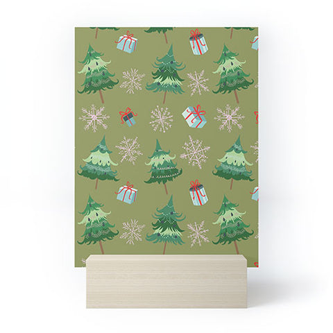 Pimlada Phuapradit Christmas Trees And Snowflakes Mini Art Print