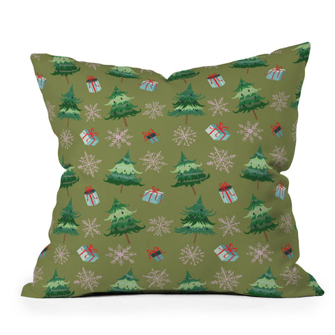 Pimlada Phuapradit Christmas Trees And Snowflakes Throw Pillow