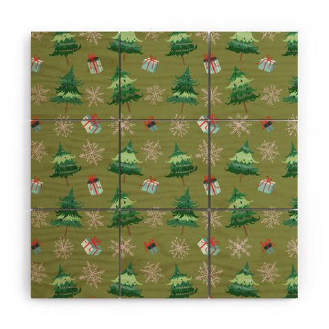 Pimlada Phuapradit Christmas Trees And Snowflakes Wood Wall Mural