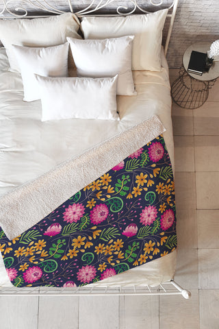 Pimlada Phuapradit Dahlia and fern Fleece Throw Blanket
