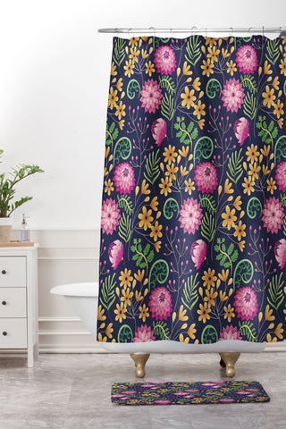Pimlada Phuapradit Dahlia and fern Shower Curtain And Mat