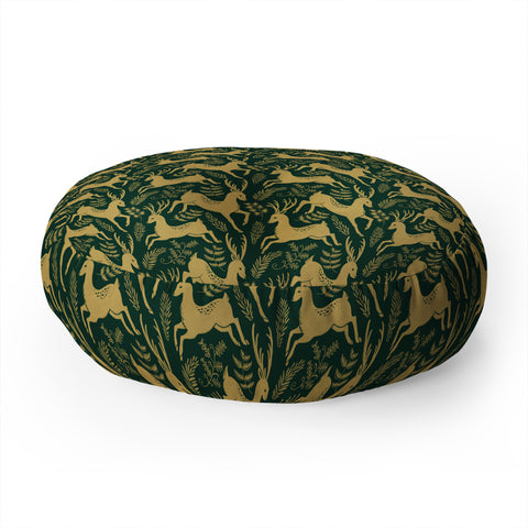 Pimlada Phuapradit Deer and fir branches 1 Floor Pillow Round