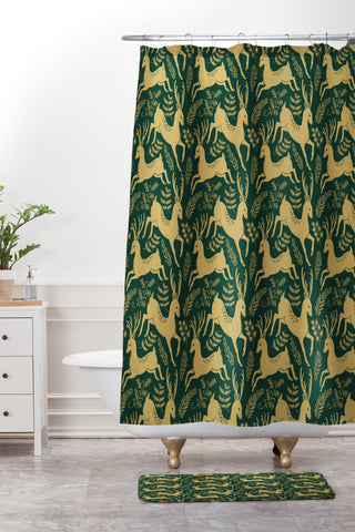 Pimlada Phuapradit Deer and fir branches 1 Shower Curtain And Mat
