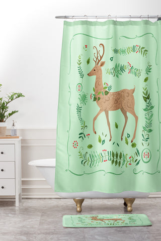 Pimlada Phuapradit Deer and foliage Shower Curtain And Mat
