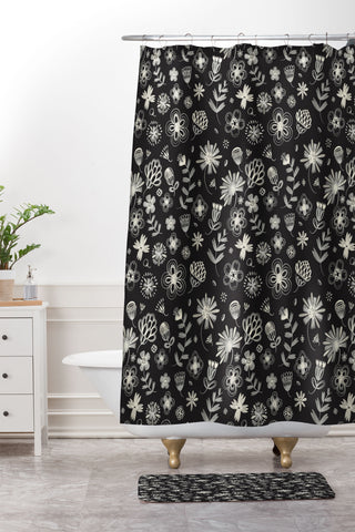 Pimlada Phuapradit Ditsy floral Black and white Shower Curtain And Mat