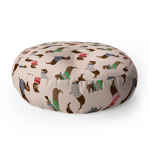 Pimlada Phuapradit Dog Pattern Dachshund Floor Pillow Round