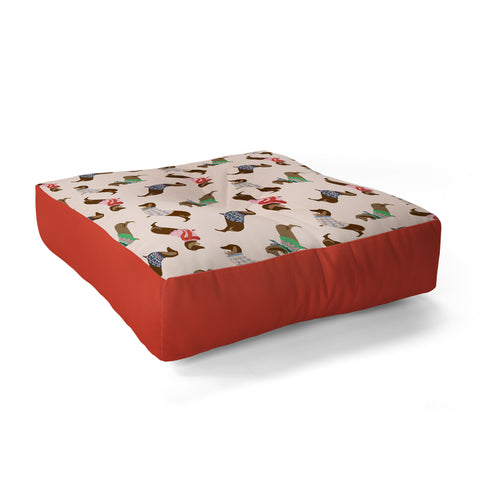 Pimlada Phuapradit Dog Pattern Dachshund Floor Pillow Square