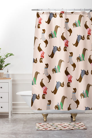 Pimlada Phuapradit Dog Pattern Dachshund Shower Curtain And Mat