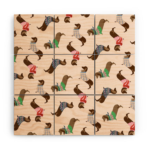 Pimlada Phuapradit Dog Pattern Dachshund Wood Wall Mural