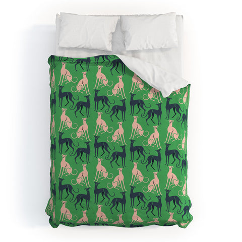 Pimlada Phuapradit Dog Pattern Greyhound Green Duvet Cover