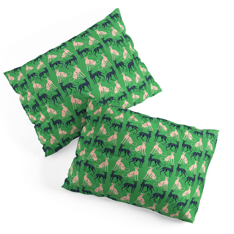 Pimlada Phuapradit Dog Pattern Greyhound Green Pillow Shams