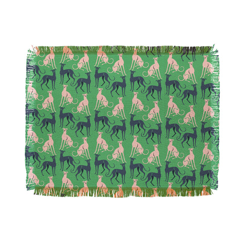 Pimlada Phuapradit Dog Pattern Greyhound Green Throw Blanket