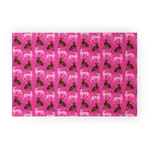 Pimlada Phuapradit Dog Pattern Greyhound Pink Welcome Mat