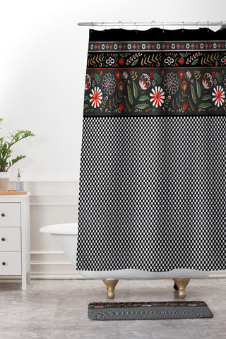 Pimlada Phuapradit Dramatic Floral stripes Shower Curtain And Mat