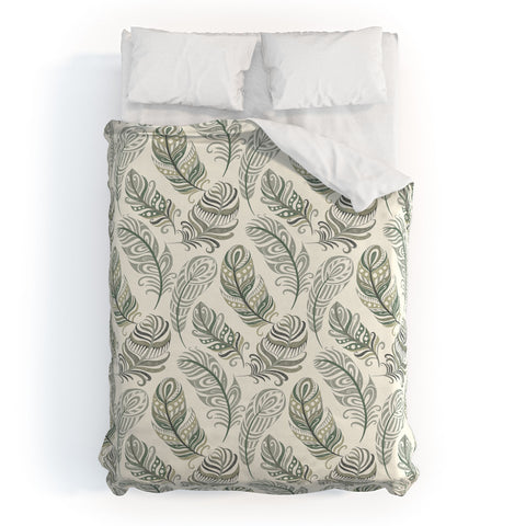Pimlada Phuapradit Feathers grey and green Duvet Cover