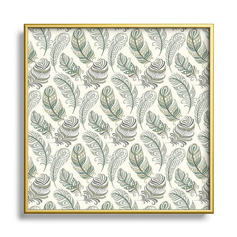 Pimlada Phuapradit Feathers grey and green Metal Square Framed Art Print
