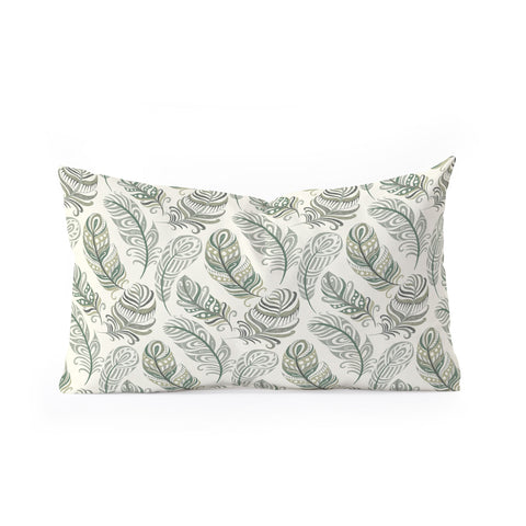 Pimlada Phuapradit Feathers grey and green Oblong Throw Pillow