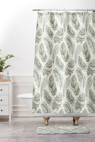 Pimlada Phuapradit Feathers grey and green Shower Curtain And Mat