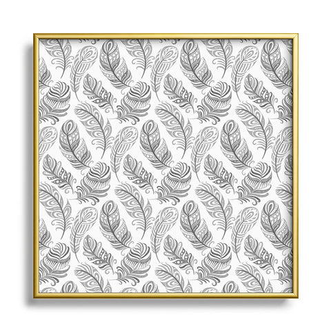 Pimlada Phuapradit Feathers Grey Metal Square Framed Art Print