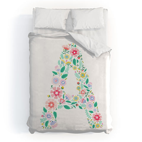 Pimlada Phuapradit Floral Alphabet A Duvet Cover