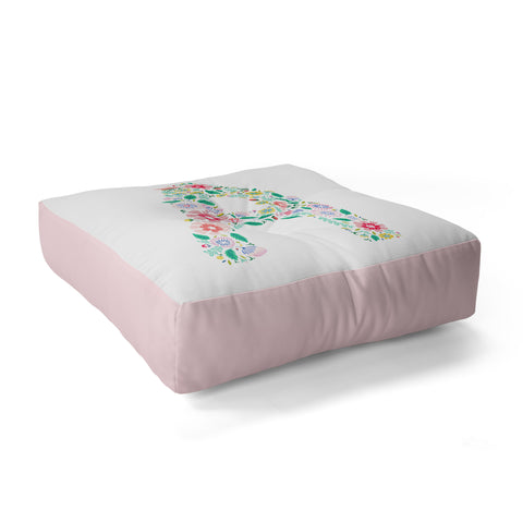 Pimlada Phuapradit Floral Alphabet A Floor Pillow Square