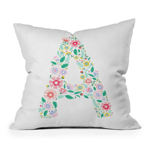 Pimlada Phuapradit Floral Alphabet A Throw Pillow