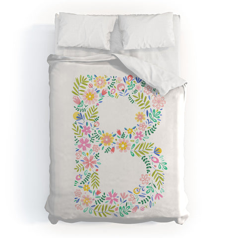 Pimlada Phuapradit Floral Alphabet B Duvet Cover