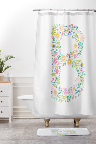 Pimlada Phuapradit Floral Alphabet B Shower Curtain And Mat