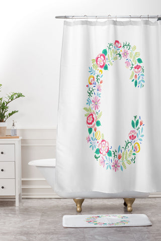 Pimlada Phuapradit Floral Alphabet C Shower Curtain And Mat