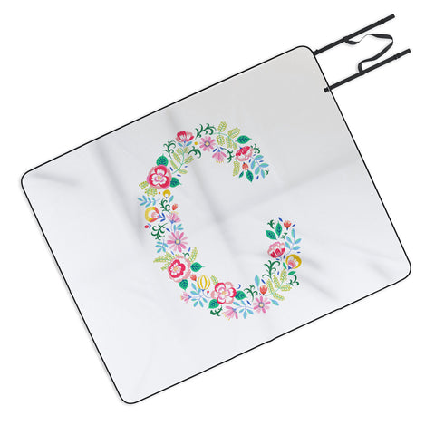Pimlada Phuapradit Floral Alphabet C Picnic Blanket
