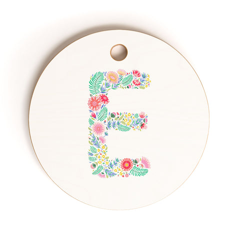 Pimlada Phuapradit Floral Alphabet E Cutting Board Round
