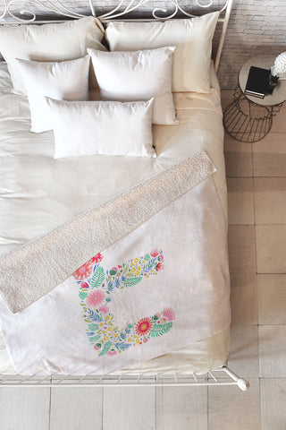 Pimlada Phuapradit Floral Alphabet E Fleece Throw Blanket