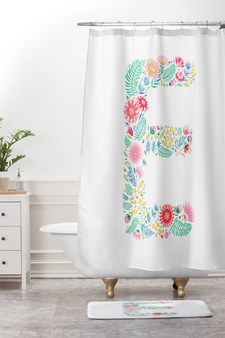 Pimlada Phuapradit Floral Alphabet E Shower Curtain And Mat