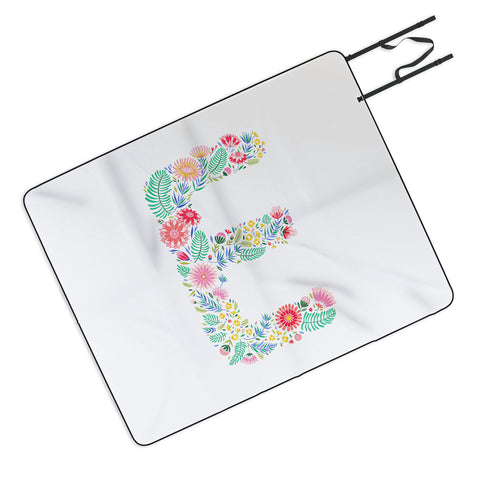 Pimlada Phuapradit Floral Alphabet E Picnic Blanket