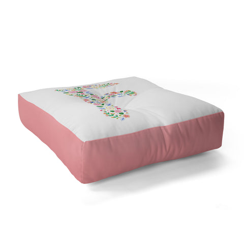 Pimlada Phuapradit Floral Alphabet F Floor Pillow Square