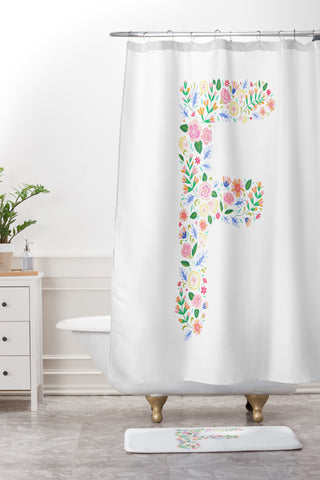 Pimlada Phuapradit Floral Alphabet F Shower Curtain And Mat