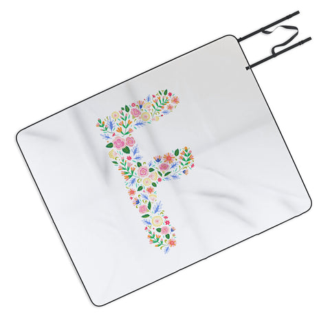 Pimlada Phuapradit Floral Alphabet F Picnic Blanket