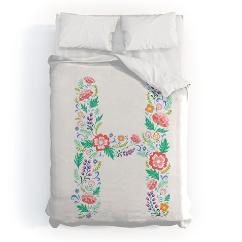 Pimlada Phuapradit Floral Alphabet H Duvet Cover