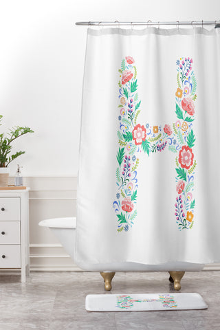 Pimlada Phuapradit Floral Alphabet H Shower Curtain And Mat