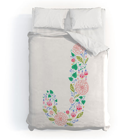 Pimlada Phuapradit Floral Alphabet J Duvet Cover