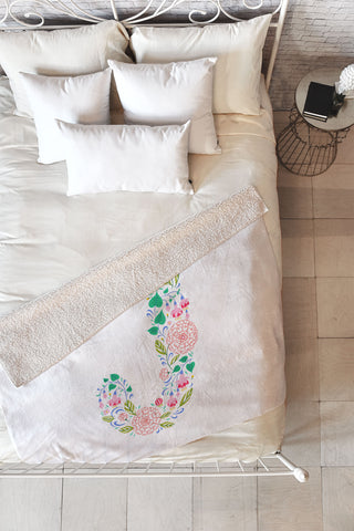 Pimlada Phuapradit Floral Alphabet J Fleece Throw Blanket