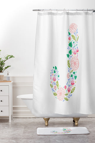 Pimlada Phuapradit Floral Alphabet J Shower Curtain And Mat