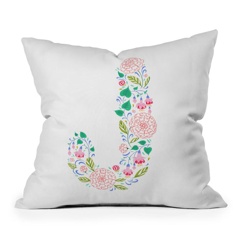 Pimlada Phuapradit Floral Alphabet J Throw Pillow