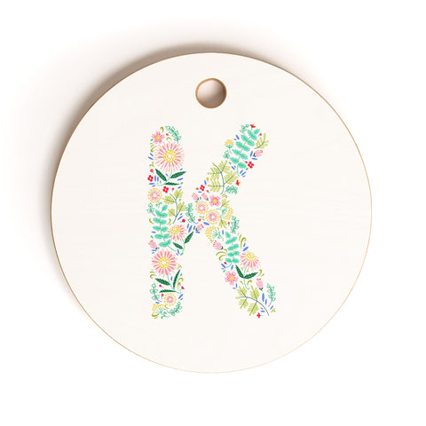 Pimlada Phuapradit Floral Alphabet K Cutting Board Round